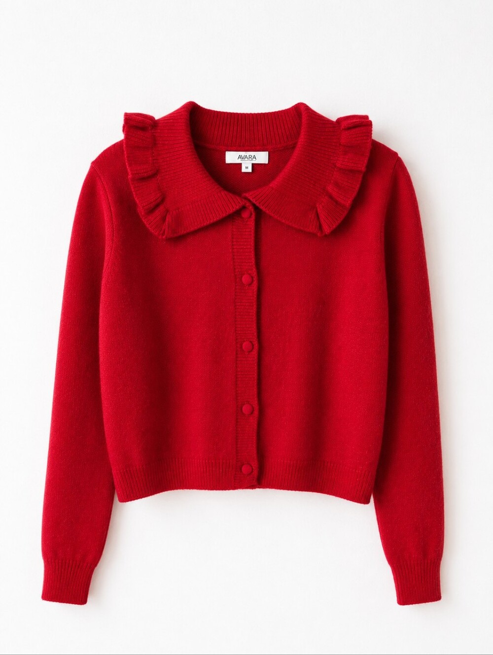 Avara Red Ruffle Collar Cropped Cardigan Sweater Coquette Romantic Holiday M